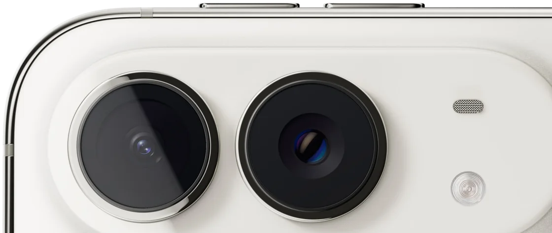 Detalhe aproximado do módulo de câmeras traseiras do iPhone Duo
